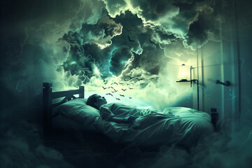 Sleep paralysis concept surreal design
