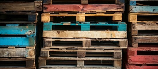 A large collection of wooden pallets stacked on top of each other outdoors