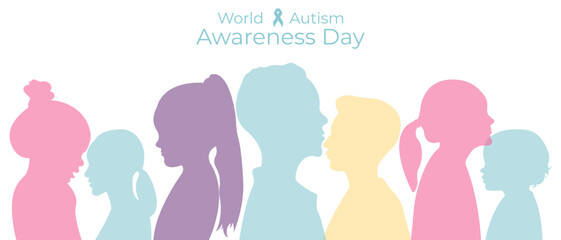 World Autism Awareness Day banner.Vector illustration with silhouettes of children.