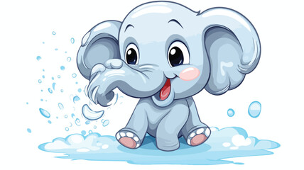 Cartoon elephant squirting water with speech bubble