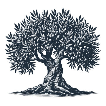 Olive tree. Vintage woodcut engraving style vector illustration.