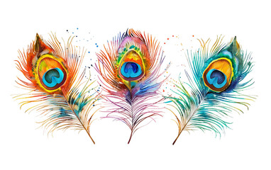 Obraz premium Colorful Holi and the Elegance of Peacock Feathers Isolated on Transparent Background PNG.