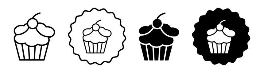 Cupcake set in black and white color. Cupcake simple flat icon vector