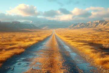 Endless stretches of lonely roads disappearing into the distant horizon. Generative Ai.