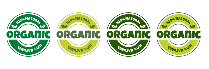 Eco, bio, organic and natural products sticker, label, badge and logo. Vector illustration isolated on white background.	