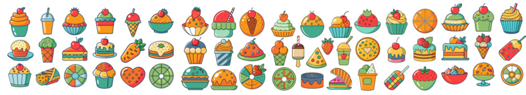 Cupcake icons set. Cartoon set of cupcake vector icons for web design