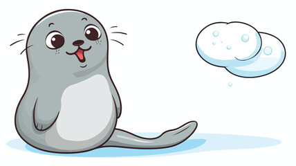 Cartoon happy seal with speech bubble freehand drawing