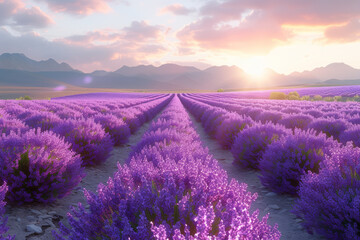 Vast lavender fields stretching out endlessly, captivating the eye. Generative Ai.