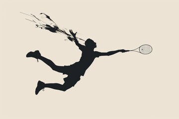A detailed silhouette capturing a tennis player in action, skillfully hitting a ball with a racket