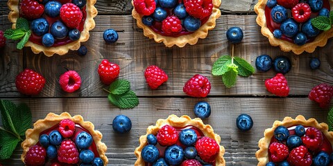 Sweets with wild berries, cakes, fruit tart, cupcakes, special event, home baking, background, wallpaper. - obrazy, fototapety, plakaty