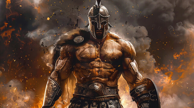 
enorme fisiculturista guerreiro espartano