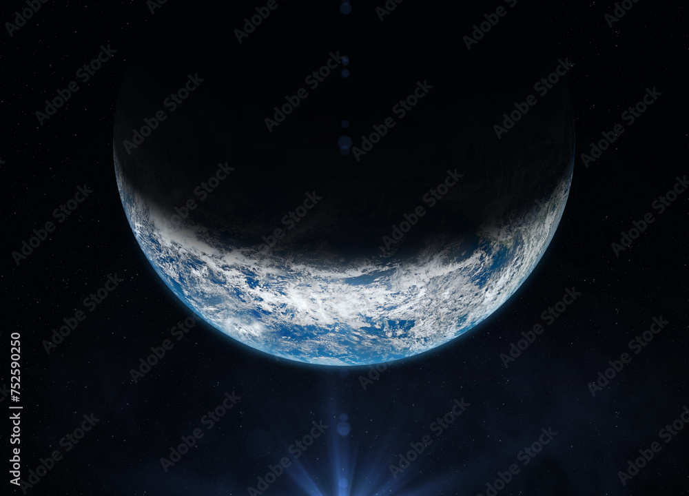 Wall mural earth. planet earth with sunrise in space. border of day and night is called the terminator or twili