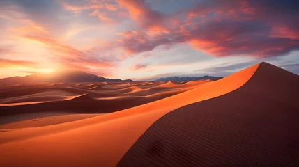 Abwaschbare Fototapete Panoramic view of sand dunes in Namib desert at sunset © A