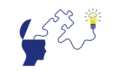 Abstract business design head, light bulb, puzzle shape cable, brainstorm idea vector design. Business concept design for use in idea, brainstorm, learning, strategy, inspiration, teamwork projects. 