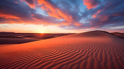 Panoramic view of sand dunes in the Sahara desert at sunset - obrazy, fototapety, plakaty