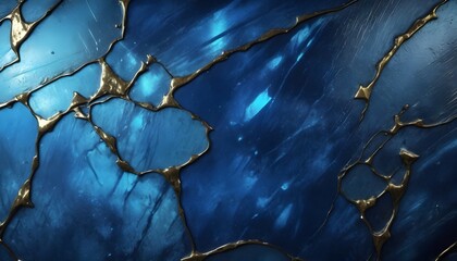 Blue solid polished metal brass slab concrete texture, gloomy, shiny, with com gols veins pattern - obrazy, fototapety, plakaty