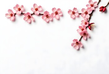 Obraz premium Cherry blossom branch with pink flowers on a plain background