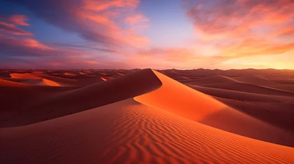 Fototapeten Sand dunes in the Sahara desert at sunset, Morocco, Africa © A
