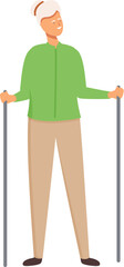 Granny with walking sticks icon cartoon vector. Nordic walking. Travel vacation