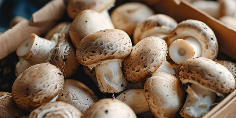 fresh button mushrooms on a wooden table