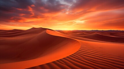 Sunset over sand dunes in the desert. 3d render