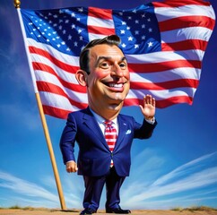American politician posing in triumph, caricature cartoon illustration