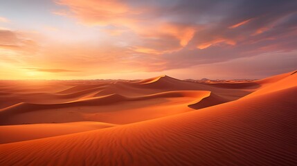 Fototapeta na wymiar Beautiful panoramic view of sand dunes in the desert at sunset