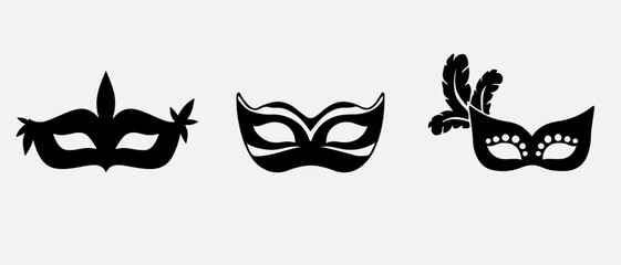 Set of isolated carnival masks, black and white