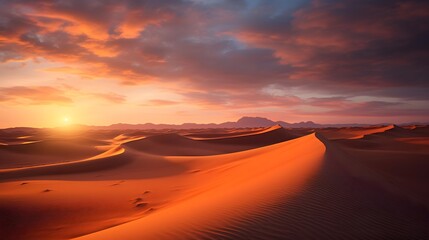 Fototapeta na wymiar Beautiful panoramic view of the sand dunes at sunset