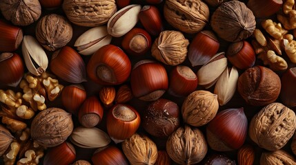 Abstract background with different nuts in a heap
