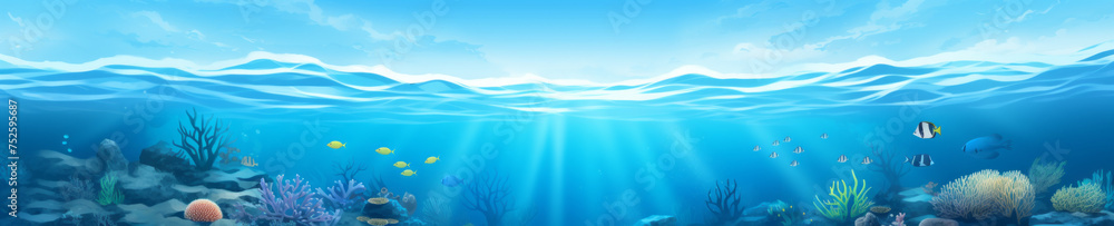 Poster abstract background with underwater theme, web site header or footer template