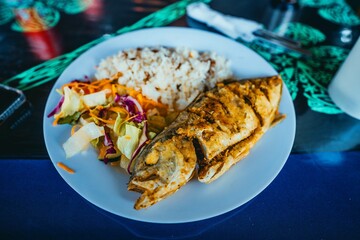 fried fish with coconut rice