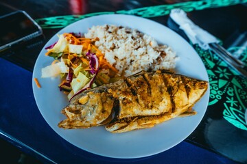 fried fish with coconut rice
