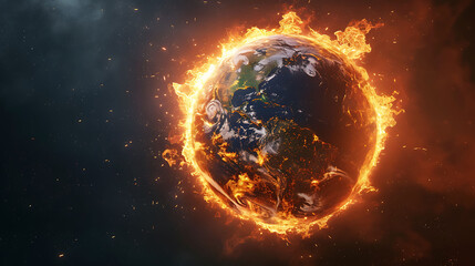 Fototapeta premium Burning Planet Earth represents climate change