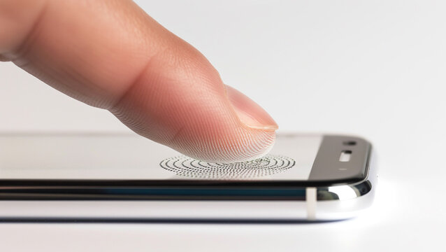 Fingerabdrucksensor am Smartphone vor weissem Hintergrund