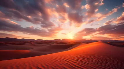 Zelfklevend Fotobehang Sand dunes in the desert at sunset. Panoramic view © A