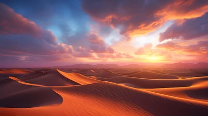 Fotobehang Sunset over the sand dunes in the Sahara desert, Morocco © A