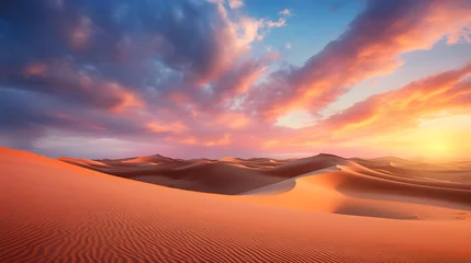 Wandcirkels tuinposter Panoramic view of sand dunes in the desert at sunset © A