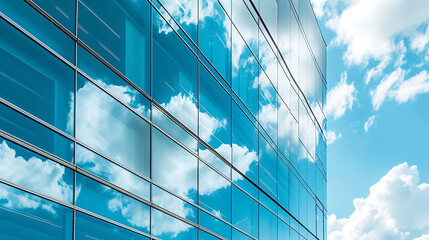 Fototapeta na wymiar Sky and clouds reflected in a modern building glass
