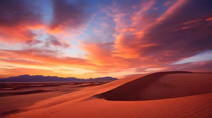 Fototapeten Panoramic view of the sand dunes in the desert at sunset © A