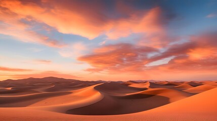 Panorama of sand dunes at sunset. Panoramic landscape