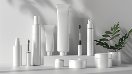 Mockup of cosmetic products in white background. 3d rendering