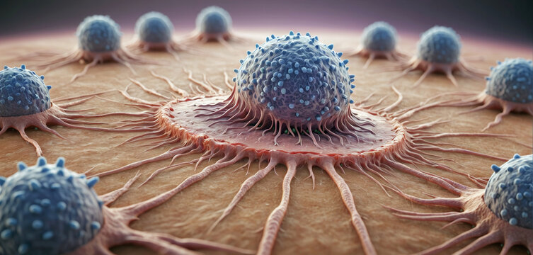 Illustration of a migrating and spreading cancer cell - ai generated