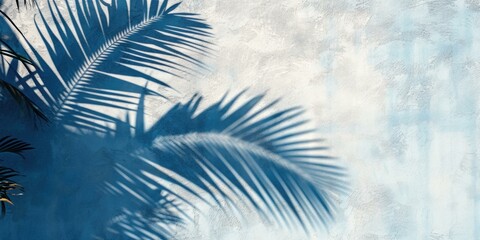 Fototapeta na wymiar A painting of palm trees and a blue wall. Generative AI.