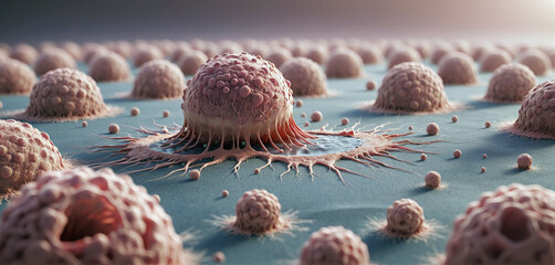 Illustration of a migrating and spreading cancer cell - ai generated - obrazy, fototapety, plakaty