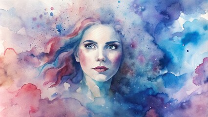 watercolor beautiful woman's face card, banner, background for your design