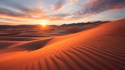 Sunset over sand dunes in Death Valley National Park, California
