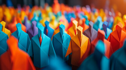 Grupo de personas  de origami en colores vivos