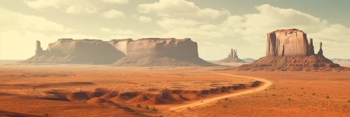Gordijnen Panoramic view of landscape of American’s Wild West with desert sandstones. © Joyce