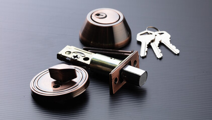 Small parts of Deadbolt lock to protect security safety on door window house. Incomplete many parts...